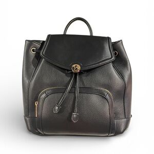 Time and Tru Women's NWT Faux Leather Drawstring Backpack Black Flap Over